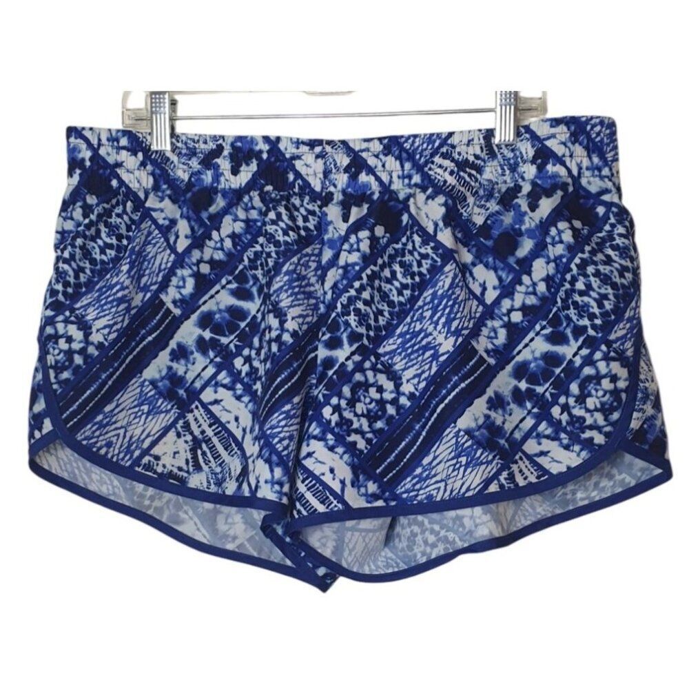 Danskin Now Womens Athletic Shorts XL Blue Patterned 3.5" Running Athleisure